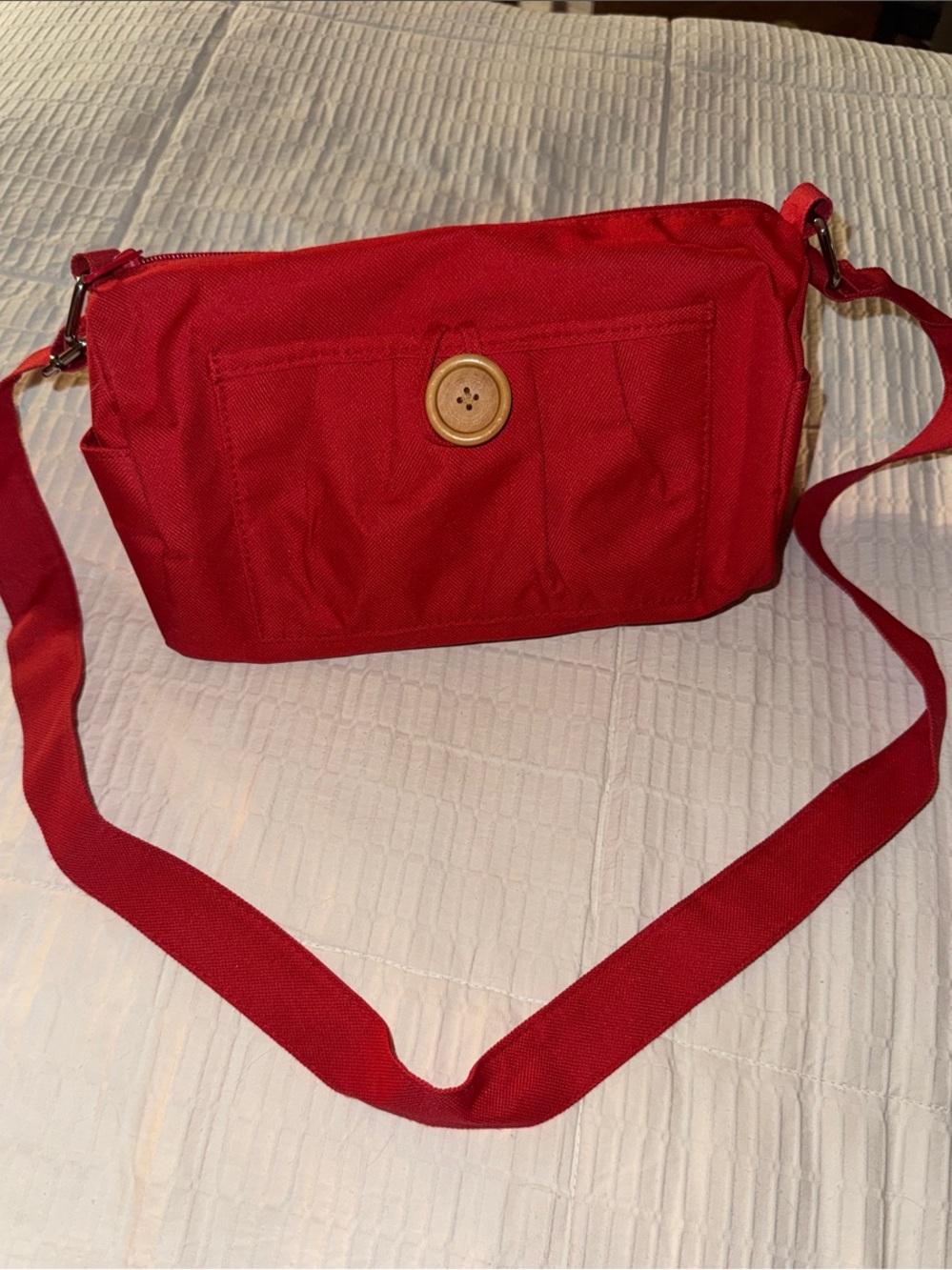 Women’s Red Crossbody Bag with Button Detail